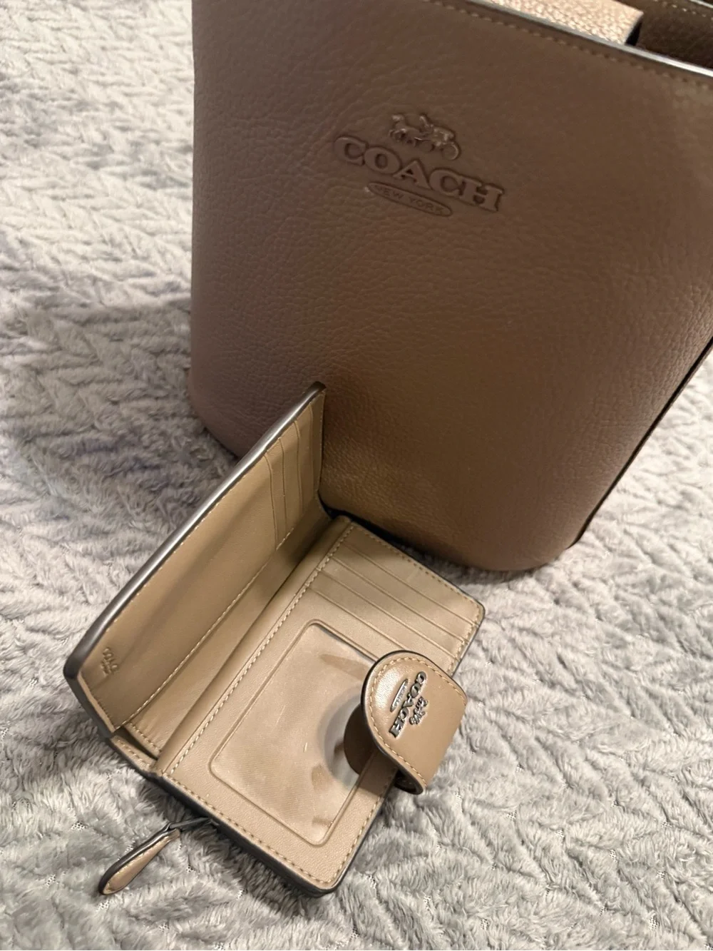 Coach Tan Pebbled Leather Crossbody with Matching Wallet